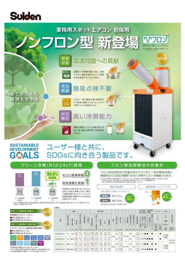 Suidenからノンフロン型業務用スポットエアコンが新登場
